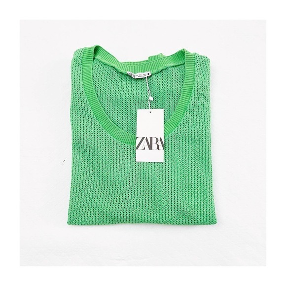 Zara Eyelet Fishnet Tank Top Lime Green SZ M - Picture 1 of 7